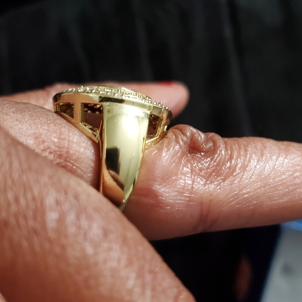 Unisex Simulated Diamond Italian Medallion Ring Goldtone Brass - Picture 7 of 9